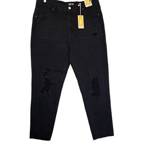 Refuge Mom Jeans Womens‎ 13 Black High Rise Distressed Straight Leg Denim NWT